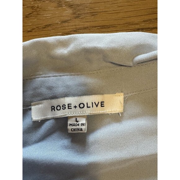 Rose + Olive Blouse Shirt Size Large Blue Button Down Lightweight Rayon Casual - Picture 3 of 10